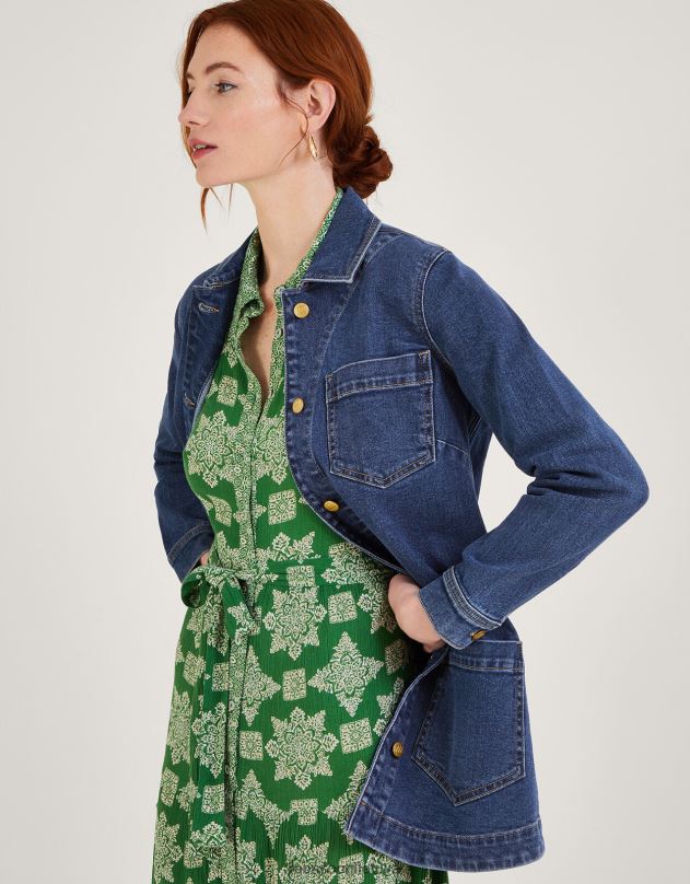 Monsoon Mindy ilgų linijų džinsinis švarkas su tausojančia medvilne moterys mėlyna (džinsinė mėlyna) apranga DPXBJ568