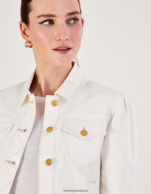 Monsoon pūstomis rankovėmis džinsinis švarkas su tvarios medvilnės moterys natūralus (ekru) apranga DPXBJ781
