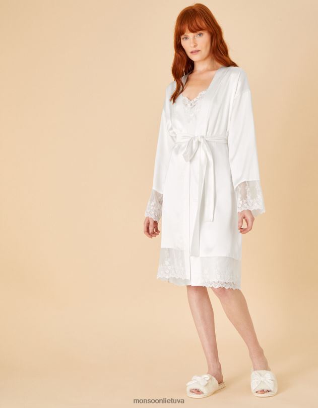 Monsoon nuotakos nėrinių satino chalatas moterys dramblio kaulo apranga DPXBJ889