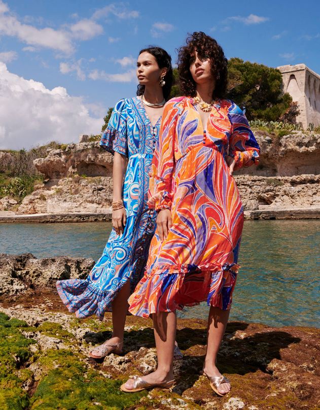 Monsoon Ariel print pakopinė suknelė iš tvarios viskozės moterys oranžinė apranga DPXBJ520