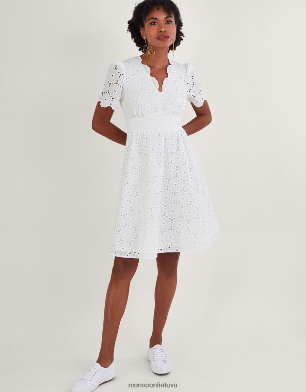 Monsoon polly broderie suknelė moterys dramblio kaulo apranga DPXBJ1073