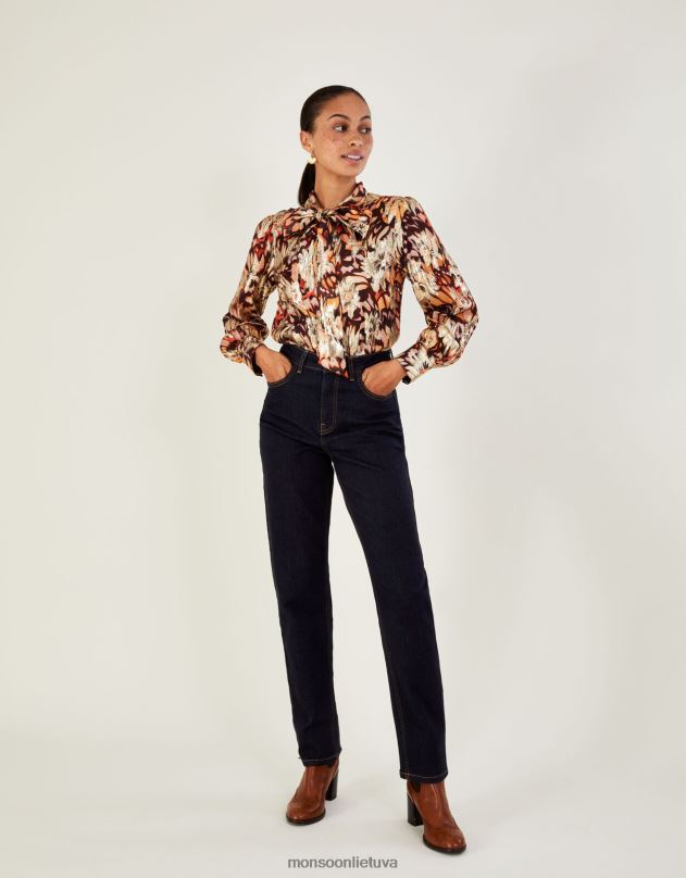 Monsoon Aukšti tiesūs džinsiniai džinsai su tvaria medvilne moterys mėlyna (indigo) apranga DPXBJ1007