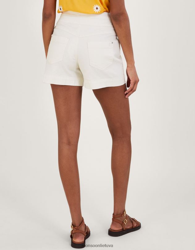 Monsoon Dviejų sagų džinsiniai šortai su tausojančia medvilne moterys natūralus (ekru) apranga DPXBJ658