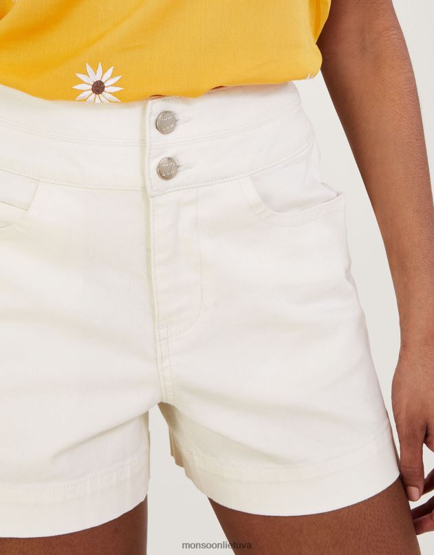 Monsoon Dviejų sagų džinsiniai šortai su tausojančia medvilne moterys natūralus (ekru) apranga DPXBJ658