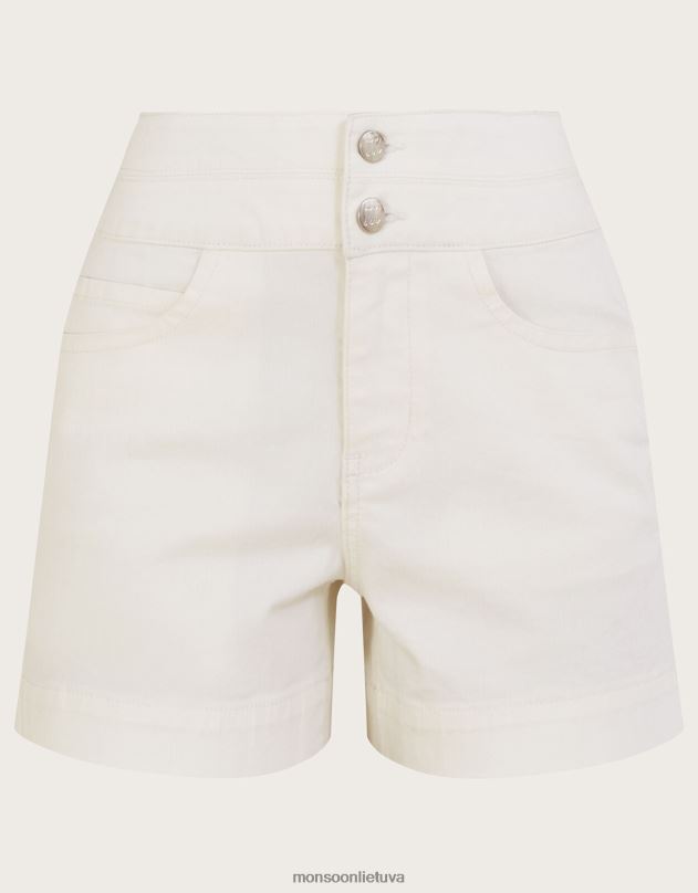 Monsoon Dviejų sagų džinsiniai šortai su tausojančia medvilne moterys natūralus (ekru) apranga DPXBJ658