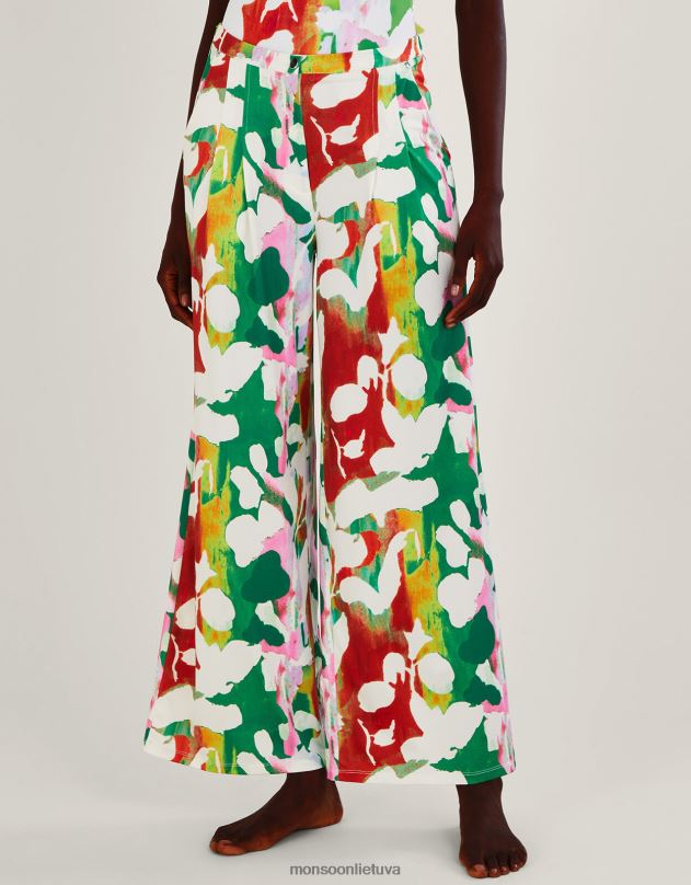 Monsoon Holden gėlėtos trikotažo kelnės su perdirbtu poliesteriu moterys žalias apranga DPXBJ895