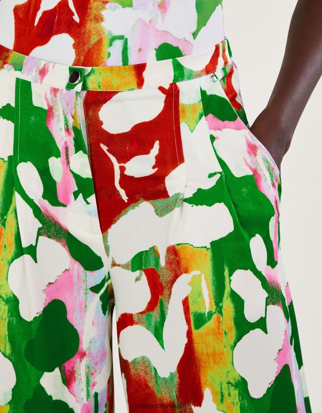 Monsoon Holden gėlėtos trikotažo kelnės su perdirbtu poliesteriu moterys žalias apranga DPXBJ895