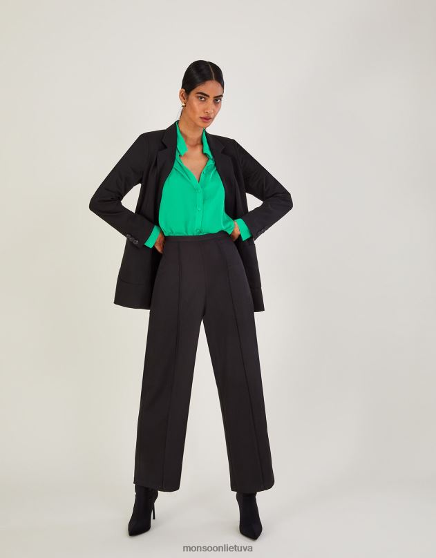 Monsoon Lauren plačios kelnės moterys juodas apranga DPXBJ263