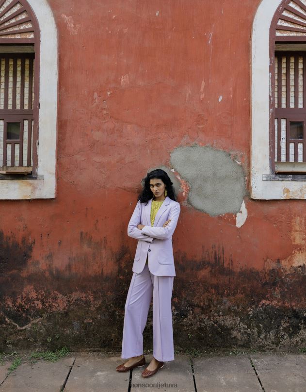 Monsoon Lauren plačios kelnės moterys violetinė (alyvinė) apranga DPXBJ627