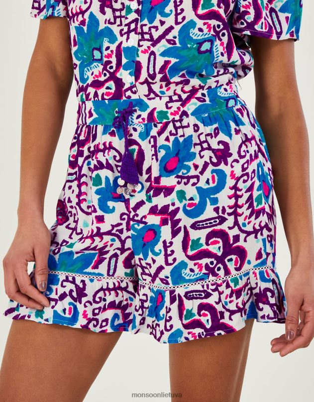Monsoon Ugnies gėlė ikat print šortai lenzing ecovero moterys mėlyna apranga DPXBJ235