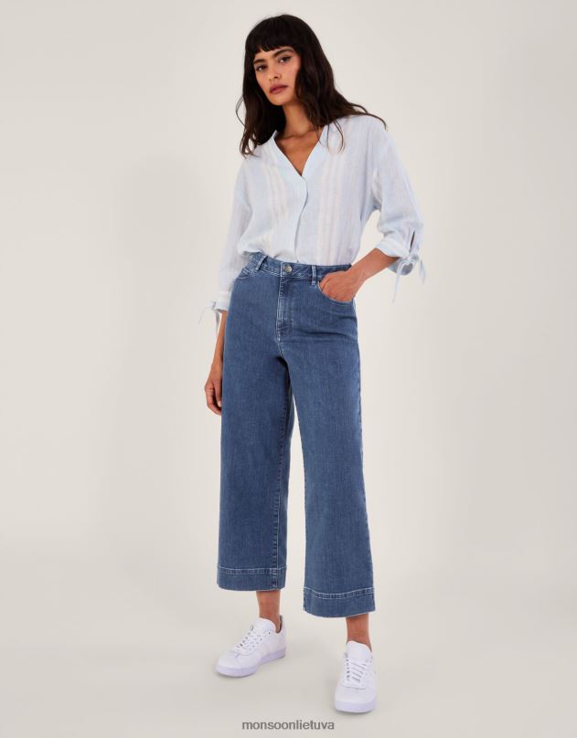 Monsoon džinsai plačiomis kojomis sutrumpinti moterys mėlyna (džinsinė mėlyna) apranga DPXBJ725