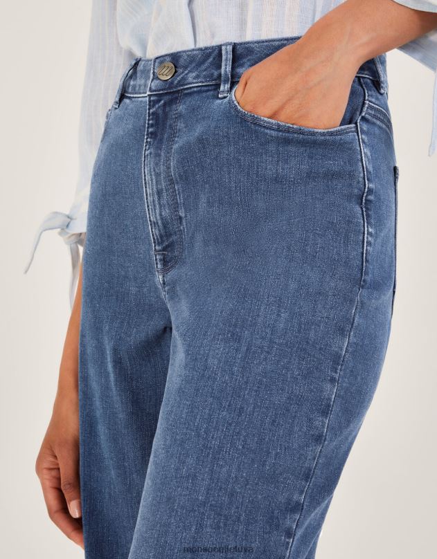 Monsoon džinsai plačiomis kojomis sutrumpinti moterys mėlyna (džinsinė mėlyna) apranga DPXBJ725