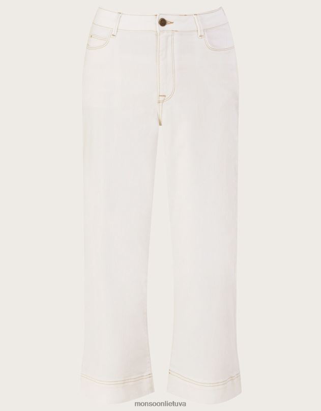 Monsoon džinsai plačiomis kojomis sutrumpinti moterys natūralus (ekru) apranga DPXBJ671