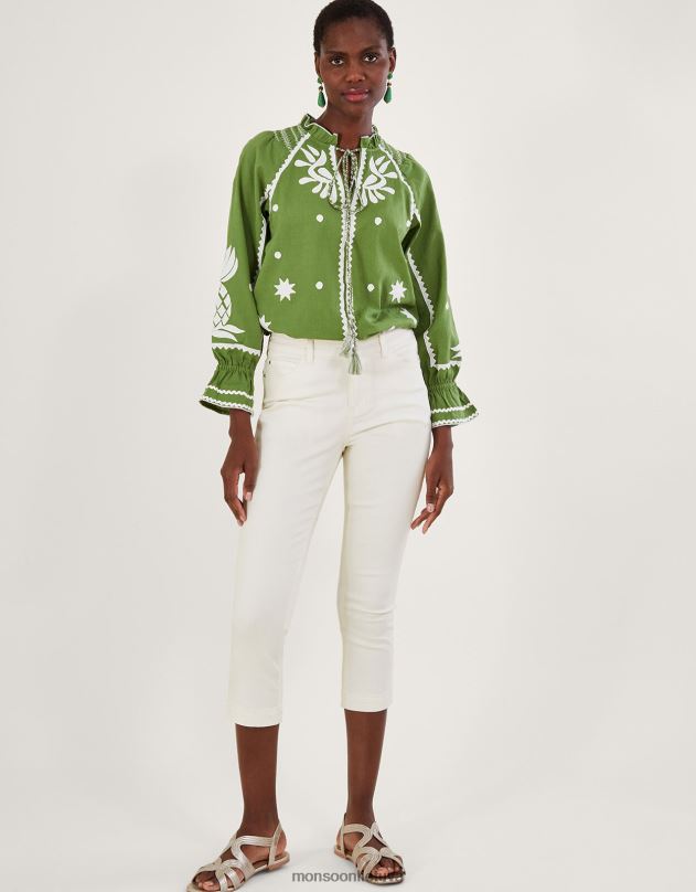 Monsoon idabella crop siauri džinsai su tausojančia medvilne moterys natūralus (ekru) apranga DPXBJ607