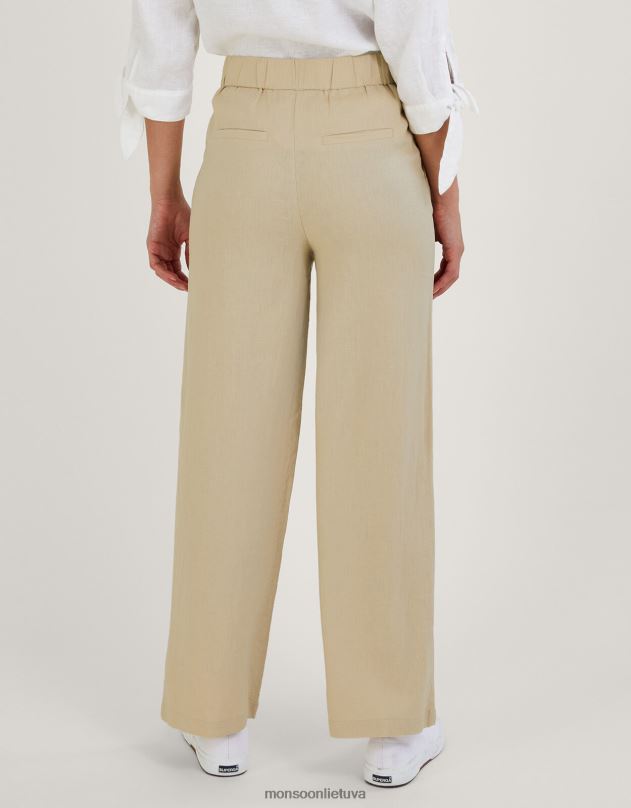 Monsoon jenny trumpesnės kelnės iš lino mišinio moterys natūralus (akmuo) apranga DPXBJ245