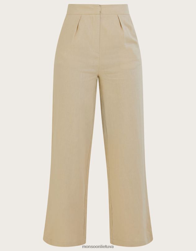 Monsoon jenny trumpesnės kelnės iš lino mišinio moterys natūralus (akmuo) apranga DPXBJ245