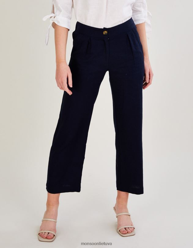 Monsoon layla trumpos kelnės iš lino mišinio moterys mėlyna (navy) apranga DPXBJ1035