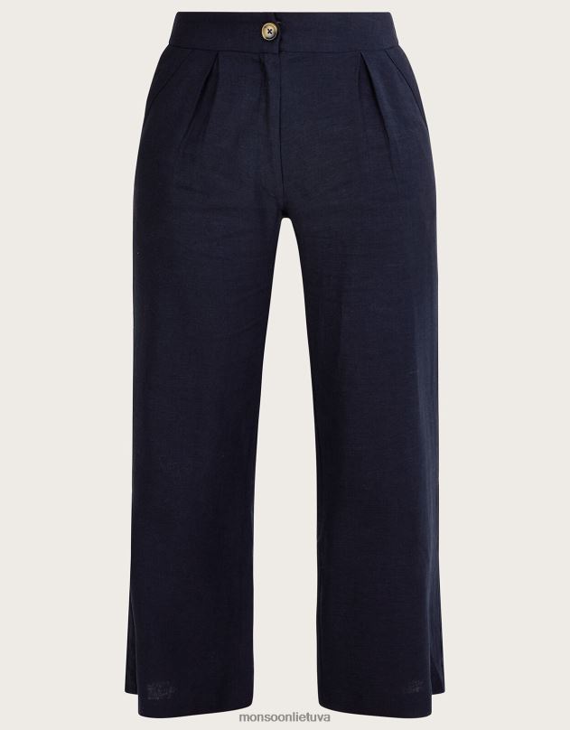 Monsoon layla trumpos kelnės iš lino mišinio moterys mėlyna (navy) apranga DPXBJ1035