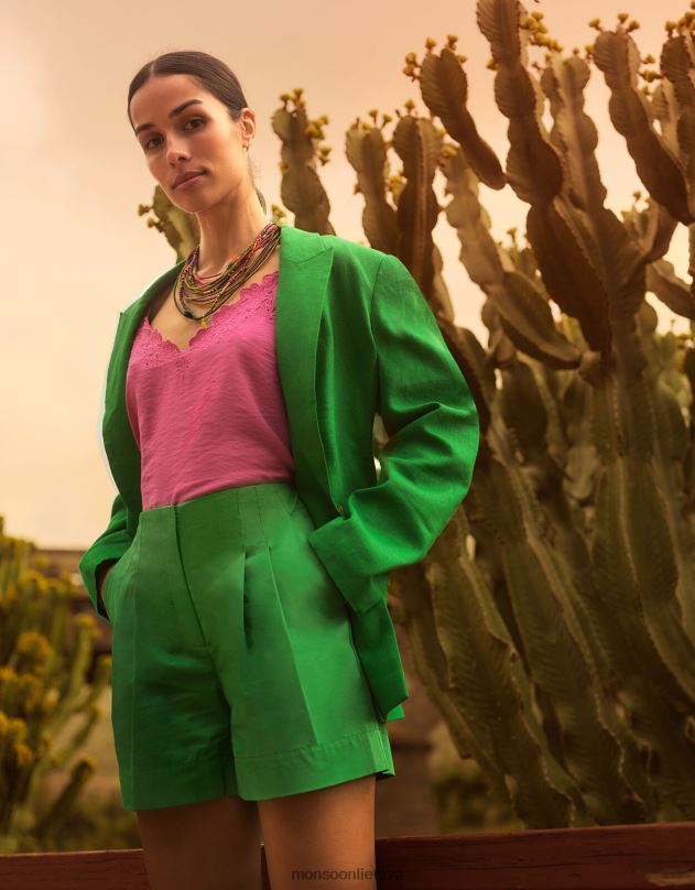 Monsoon lilly struktūros šortai moterys žalias apranga DPXBJ348