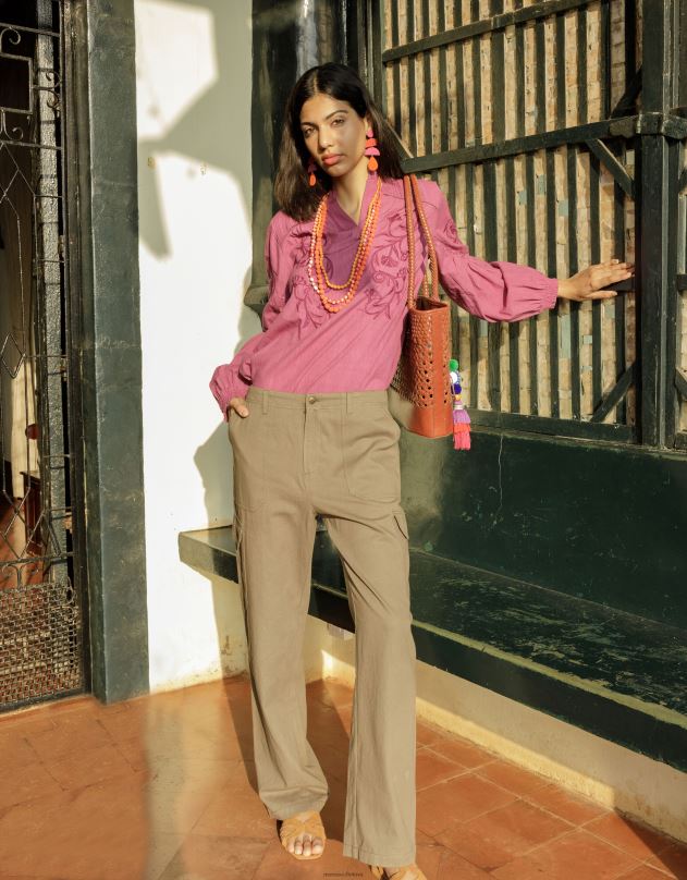 Monsoon medvilninės ruoželinės cargo kelnės moterys žalia (chaki) apranga DPXBJ705