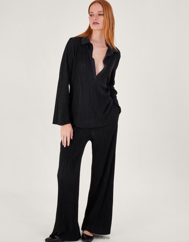 Monsoon peta plisse kelnes moterys juodas apranga DPXBJ100