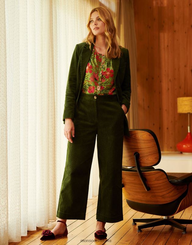 Monsoon plačios virvelės kostiuminės kelnės moterys žalias apranga DPXBJ115