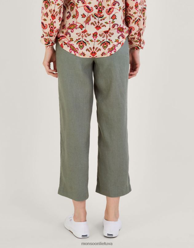 Monsoon užtraukiamos lininės kelnės moterys žalia (chaki) apranga DPXBJ1182