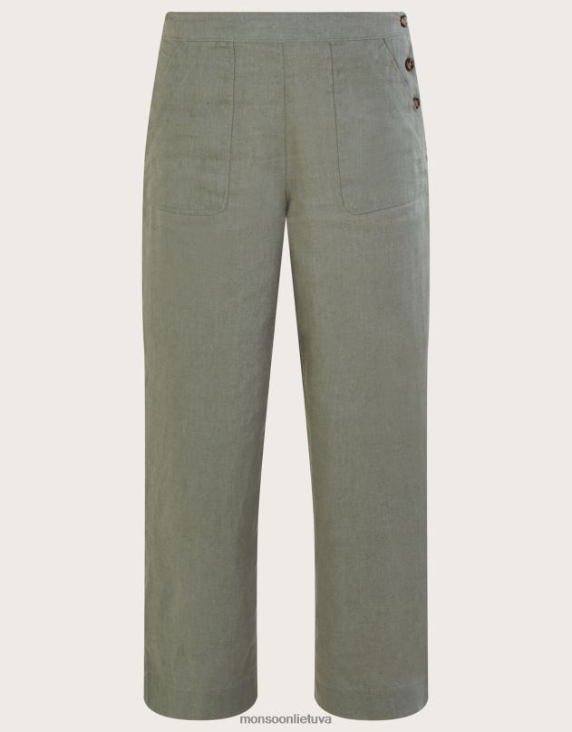 Monsoon užtraukiamos lininės kelnės moterys žalia (chaki) apranga DPXBJ1182