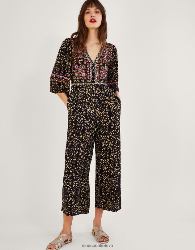 Monsoon Batika siuvinėtas kombinezonas lenzing ecovero moterys juodas apranga DPXBJ870