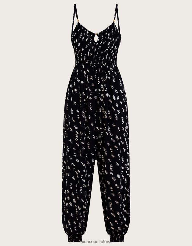 Monsoon Batikos raštais shirred kombinezonas lenzing ecovero moterys juodas apranga DPXBJ560