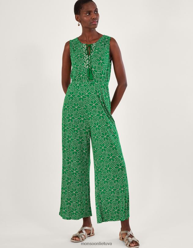 Monsoon Geometrinio rašto trikotažo kombinezonas su lenzing ecovero moterys žalias apranga DPXBJ530