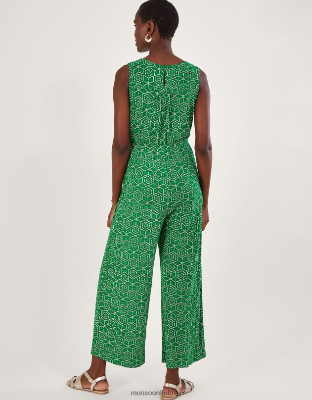 Monsoon Geometrinio rašto trikotažo kombinezonas su lenzing ecovero moterys žalias apranga DPXBJ530