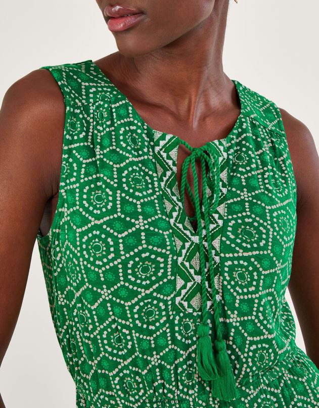 Monsoon Geometrinio rašto trikotažo kombinezonas su lenzing ecovero moterys žalias apranga DPXBJ530