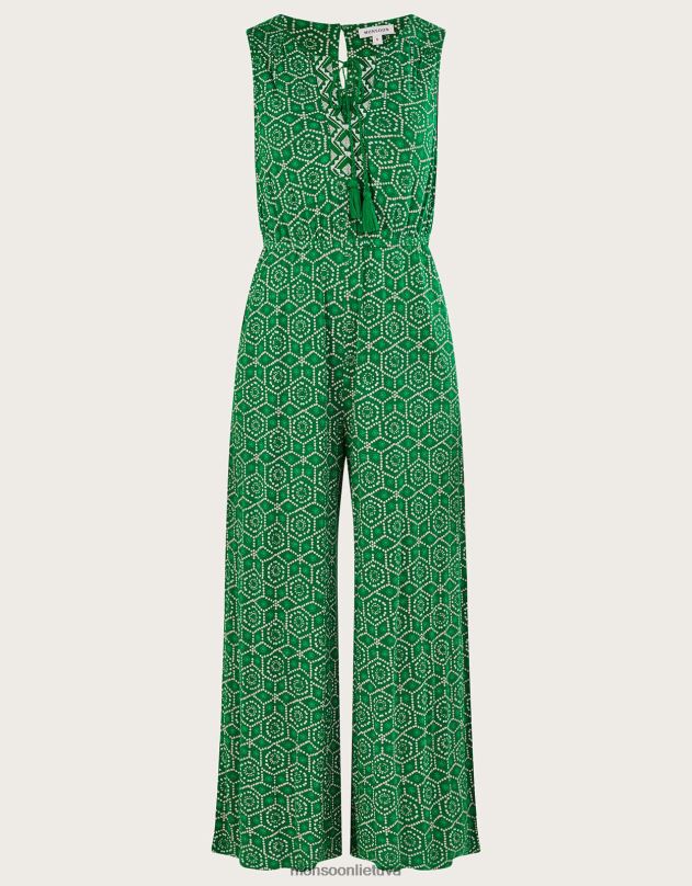 Monsoon Geometrinio rašto trikotažo kombinezonas su lenzing ecovero moterys žalias apranga DPXBJ530