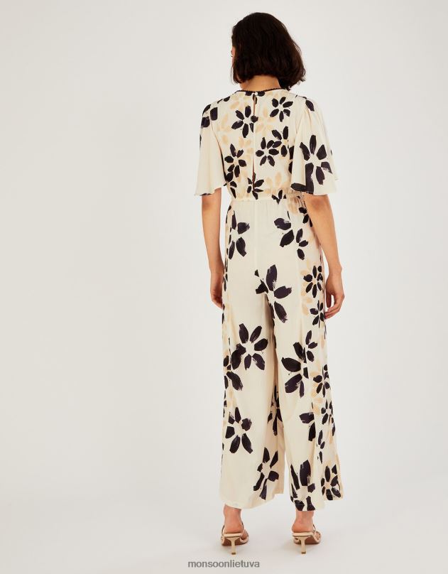 Monsoon abstrakčiu gėlių raštu išsiuvinėtas kombinezonas moterys dramblio kaulo apranga DPXBJ726