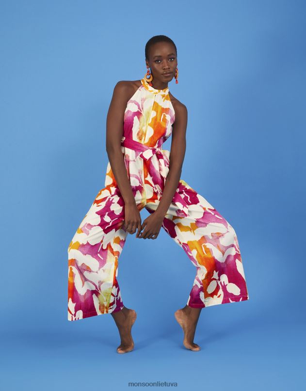 Monsoon elaxi abstraktaus rašto kombinezonas moterys rožinis apranga DPXBJ719