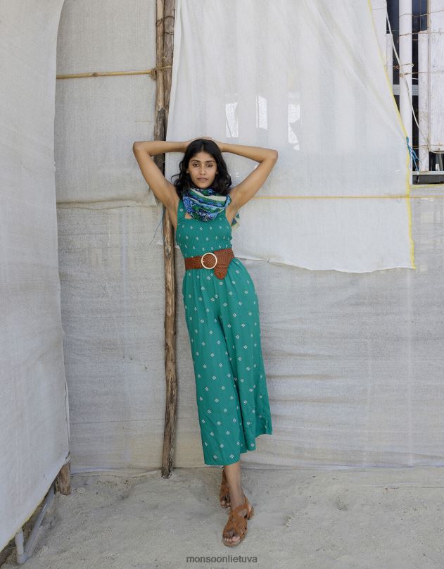 Monsoon geometrinio rašto iškirptas kombinezonas iš lenzing ecovero moterys žalias apranga DPXBJ811