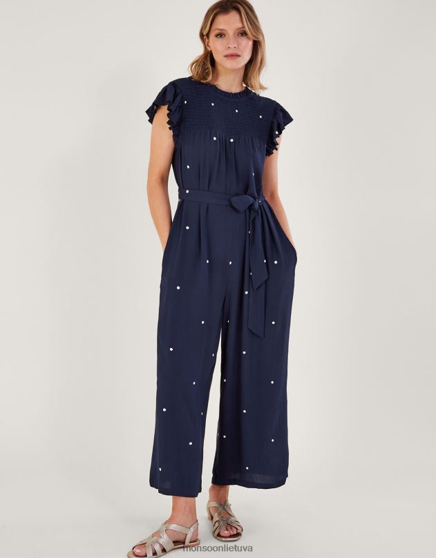 Monsoon išsiuvinėtas taškinis kombinezonas moterys mėlyna (navy) apranga DPXBJ439