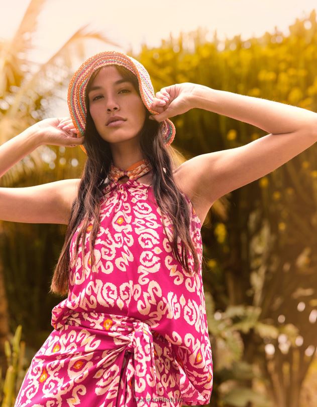 Monsoon Bandhani print apynasriu žiedas Cami top iš lenzing ecovero moterys rožinis apranga DPXBJ278