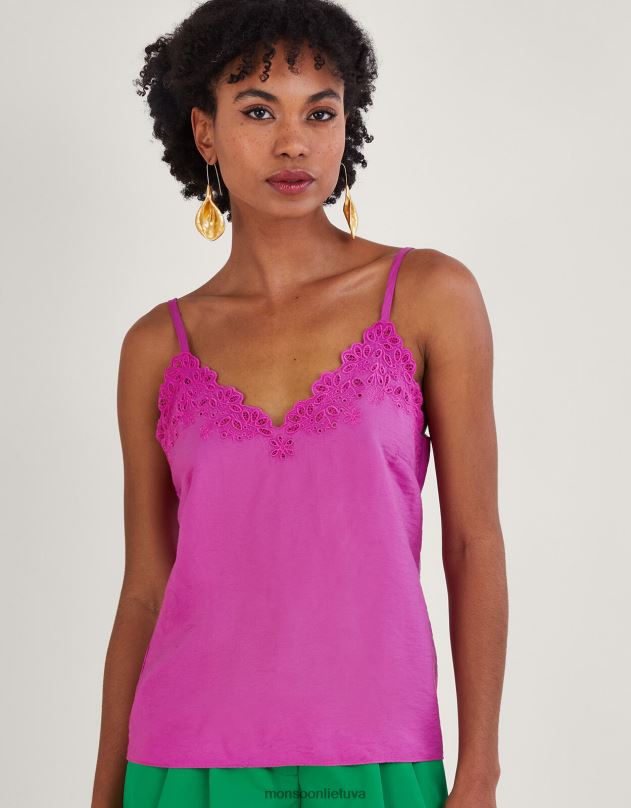Monsoon Beatrice cutwork Cami top moterys rožinis apranga DPXBJ353