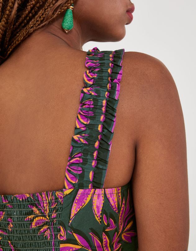 Monsoon „Pedra“ palmių rašto „cami“ viršutinė dalis iš tvarios medvilnės moterys žalia (chaki) apranga DPXBJ325