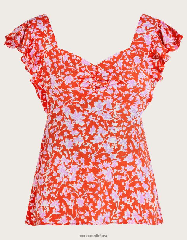 Monsoon Tvarios viskozės „myra“ viršutinė dalis moterys raudona apranga DPXBJ205