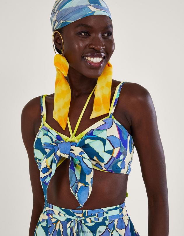 Monsoon abstrakčios spaudos apkarpymo viršus moterys mėlyna (turkio) apranga DPXBJ298