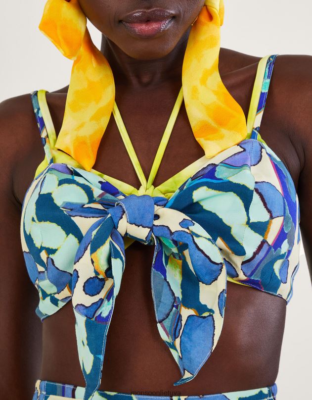 Monsoon abstrakčios spaudos apkarpymo viršus moterys mėlyna (turkio) apranga DPXBJ298