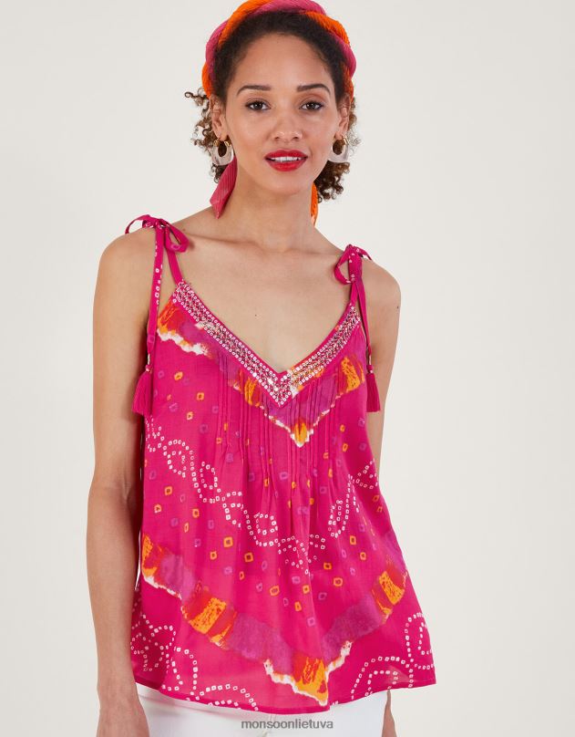 Monsoon bandhani dye Cami viršus moterys rožinis apranga DPXBJ465