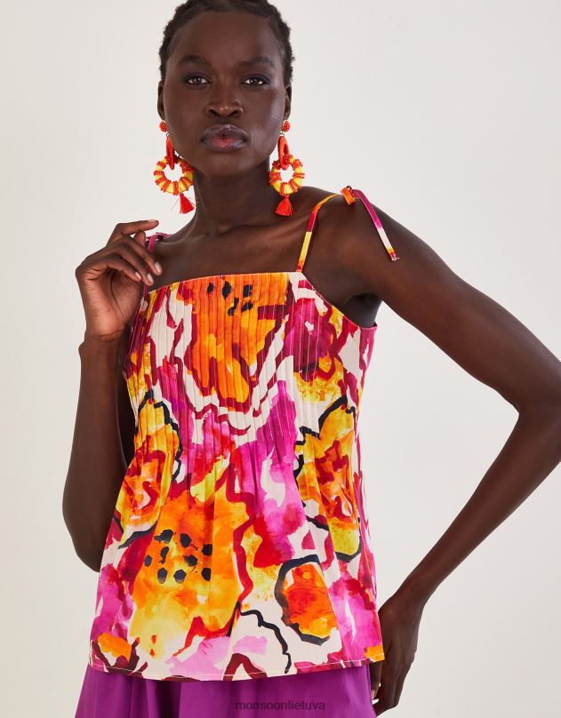 Monsoon chantal klostuotas spausdinimas Cami top moterys oranžinė apranga DPXBJ758