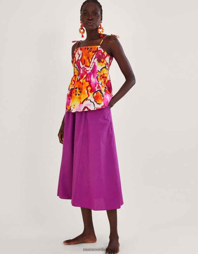 Monsoon chantal klostuotas spausdinimas Cami top moterys oranžinė apranga DPXBJ758