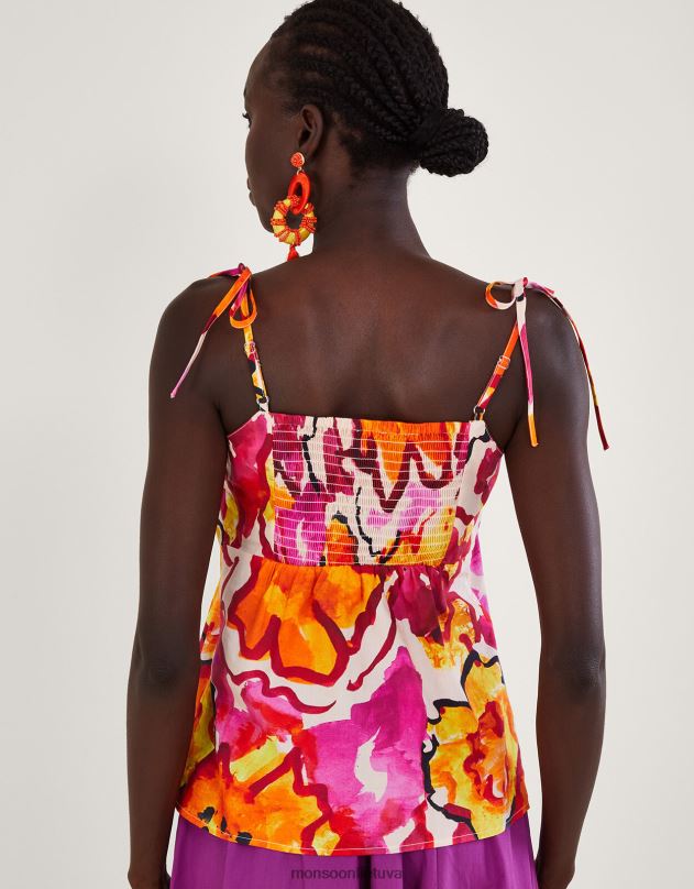Monsoon chantal klostuotas spausdinimas Cami top moterys oranžinė apranga DPXBJ758