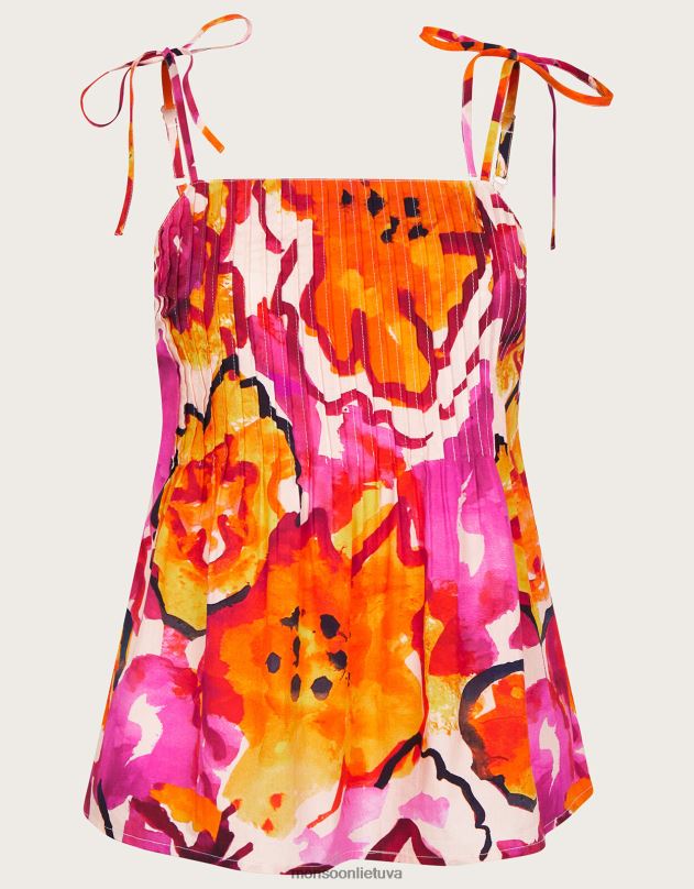 Monsoon chantal klostuotas spausdinimas Cami top moterys oranžinė apranga DPXBJ758
