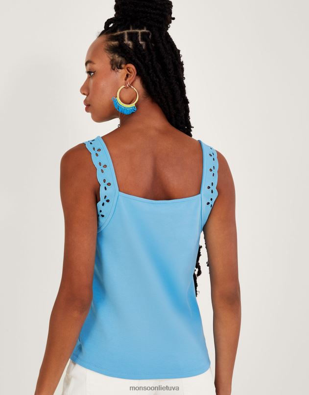 Monsoon džersis cutwork Cami viršutinė dalis moterys mėlyna apranga DPXBJ724
